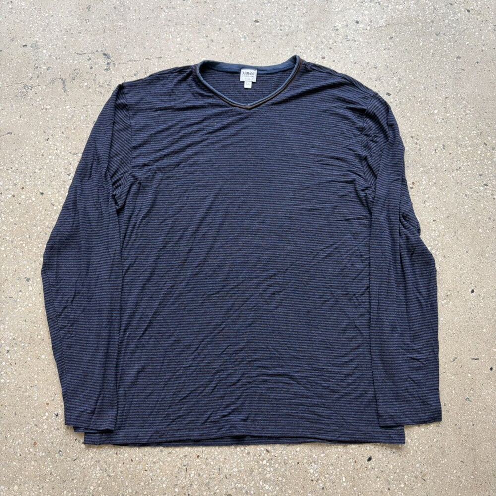 Vintage 90s Armani Collezioni Blue Striped Rayon Shirt